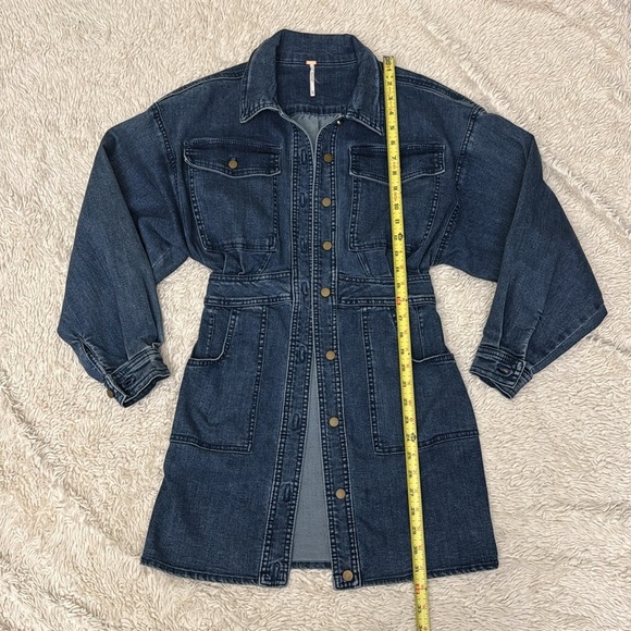 Free People Dark Wash Denim Long Sleeve Botton-Front Mini Dress  size XS - Picture 8 of 16